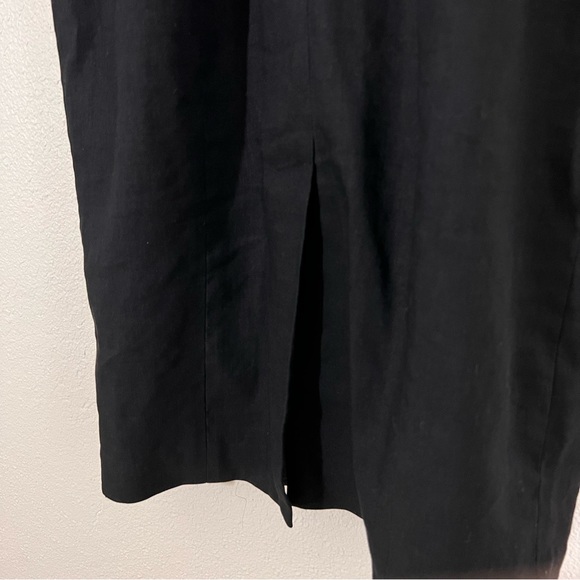 Rebecca Taylor Cross Front Pencil Formal Black Wool Linen Midi Dress button Up - Picture 6 of 8